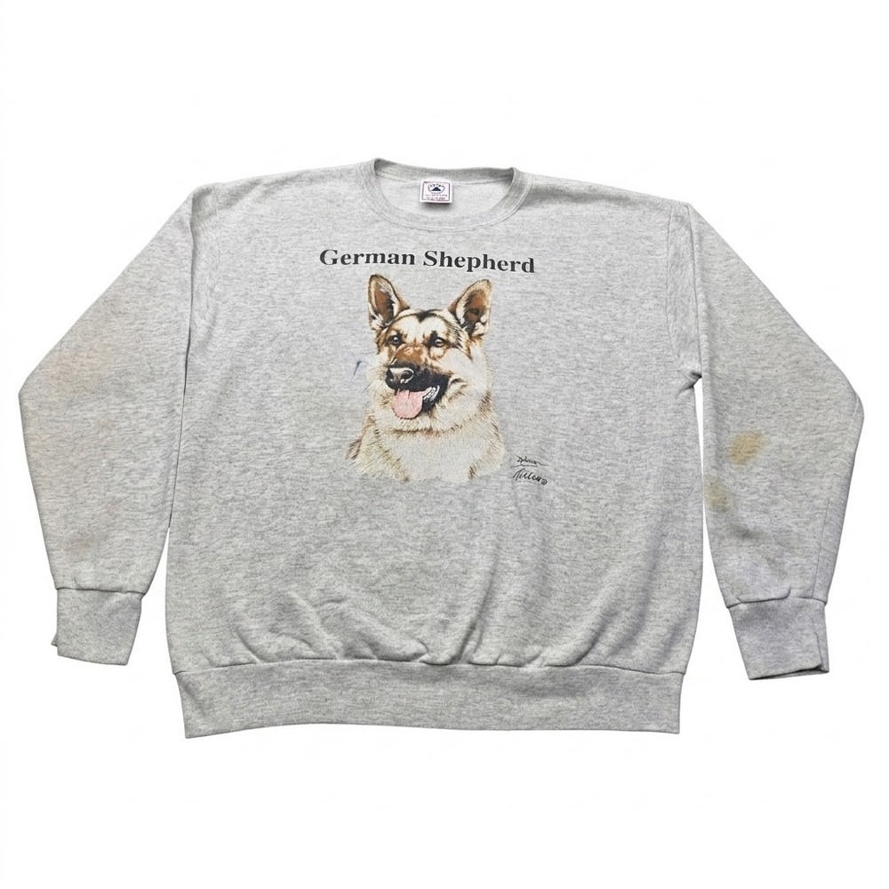 Vintage Delta German Shepherd Jim Killen Sweatshirt Gray USA Made XL Distressed